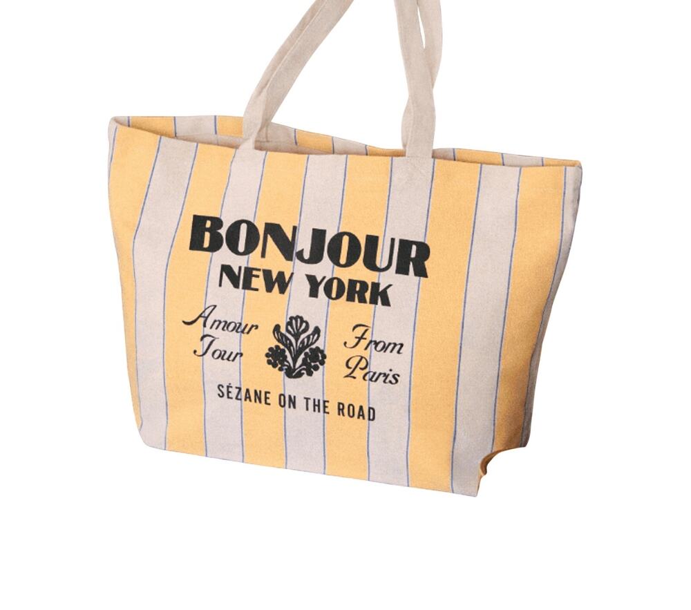Sezane Striped Yellow Bonjour Tote Bag
